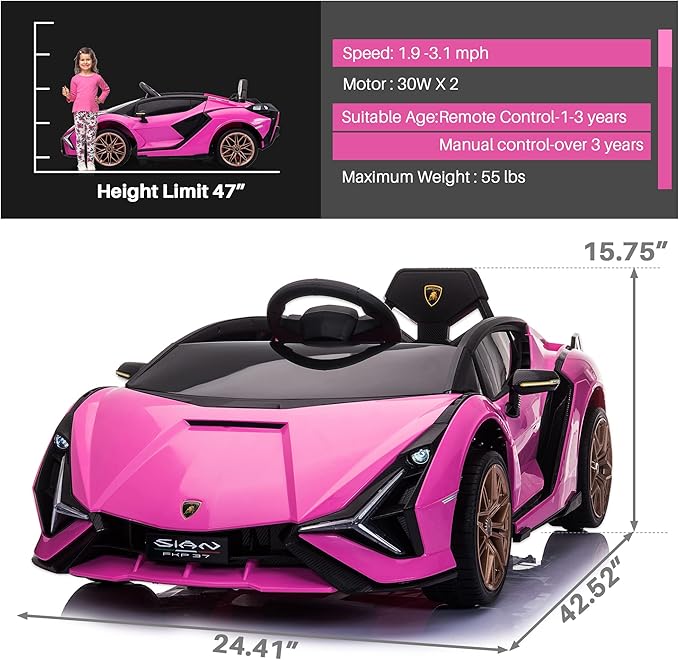 Licensed Lamborghini SIAN Kids Electric Ride On Car Toy by TOBBI, 12V Battery - Image 6