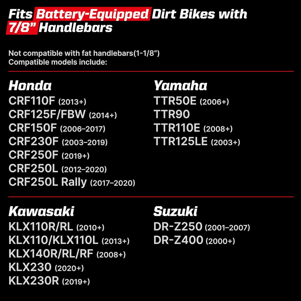 Dirt Bike Light Bar Kit, Plug-Play Dirt Bike Headlight, 7/8” Handlebar (Battery Equipped), Dirtbike Lightbar, Pit Bike Light Bar, for CRF110 KLX110 KLX140 TTR110 Raptor 110 DRZ400