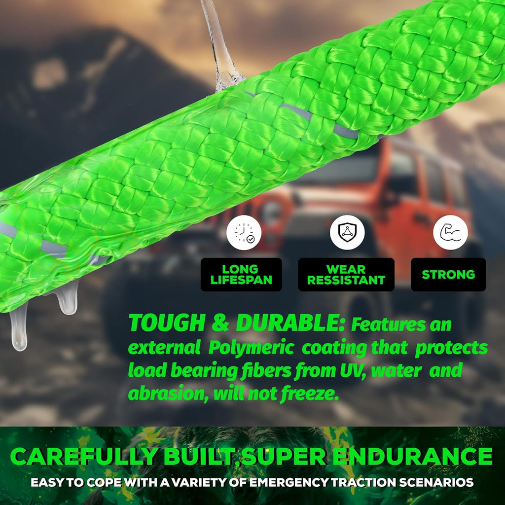 Heavy-Duty Kinetic Recovery Rope Kit – 86,000lbs, 1.5in x 30ft – Includes 2 Ultra-Strong UHMWPE Soft Shackles – 35%+ Elasticity for Off-Road Recovery, Towing & Emergency Use (Reflective)