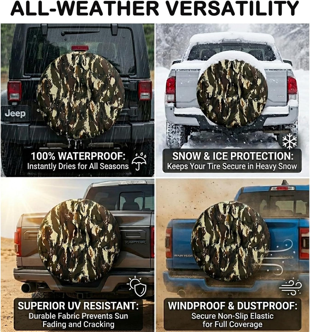 Spare Tire Cover 13 Inch-Thick Waterproof PVC,Fits 155/80R13 165/70R13 175/80R13 185/70R13 Tires,UV Resistant for RV SUV Trailer Camper Boat Trailer,Snug Fit Elasticized Back Hem,Camo