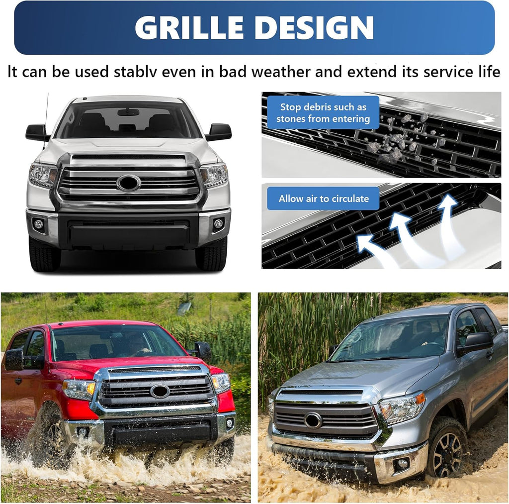 Front Upper Hood Bulge Molding Grille Trim Compatible with 2014-2021 Toyota Tundra Hood Scoop Grill Trim Hood Molding Replacement for 76180-0C030 (Chrome)