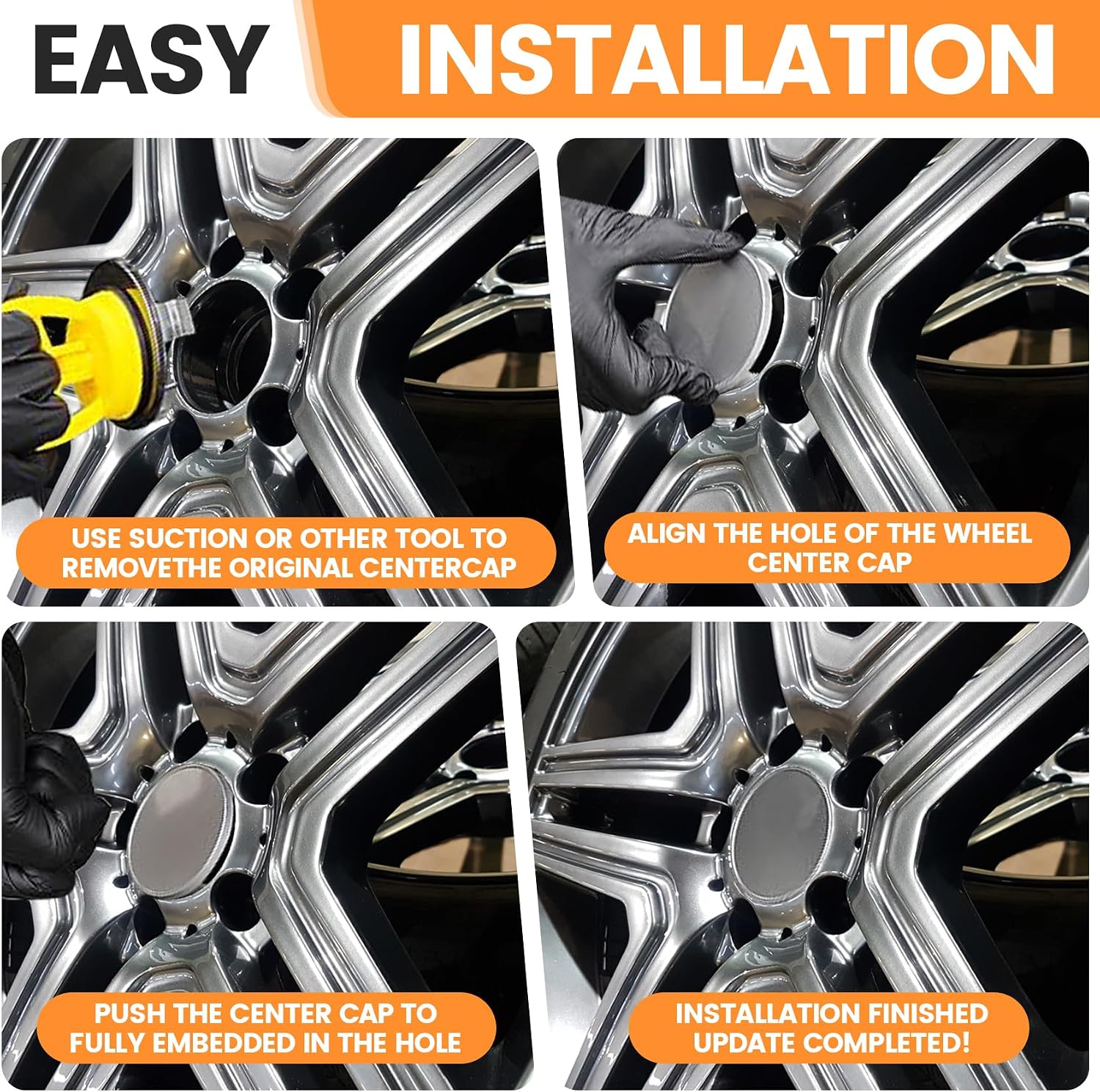 Modengzhe Wheel Center Caps,65mm Wheel Rim Hub Cover 63mm Lug to Lug w Matte Silver ABS Base,Silver,Pack of 4