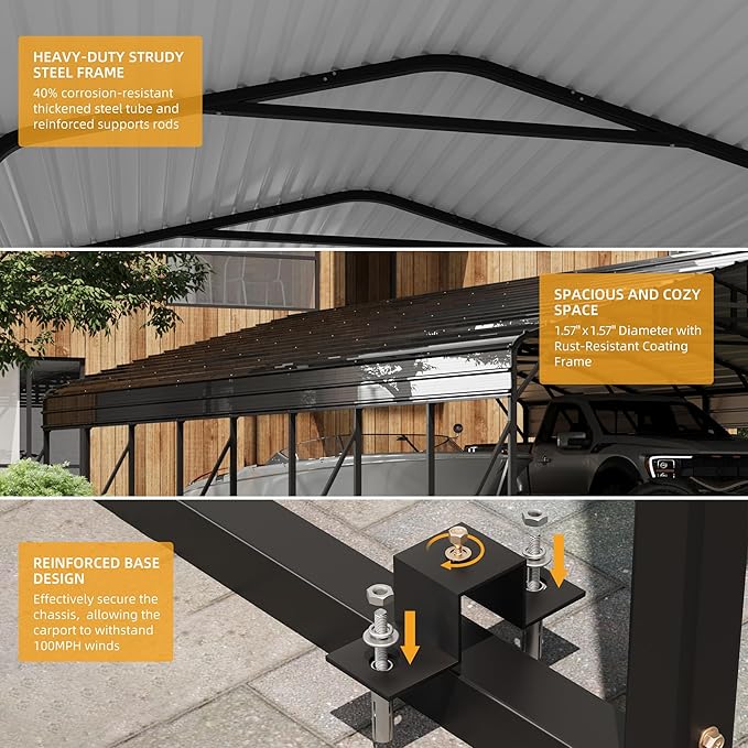 20 x 40 FT Metal Carport with Galvanized Steel Roof, Heavy Duty Metal Roof - Image 3