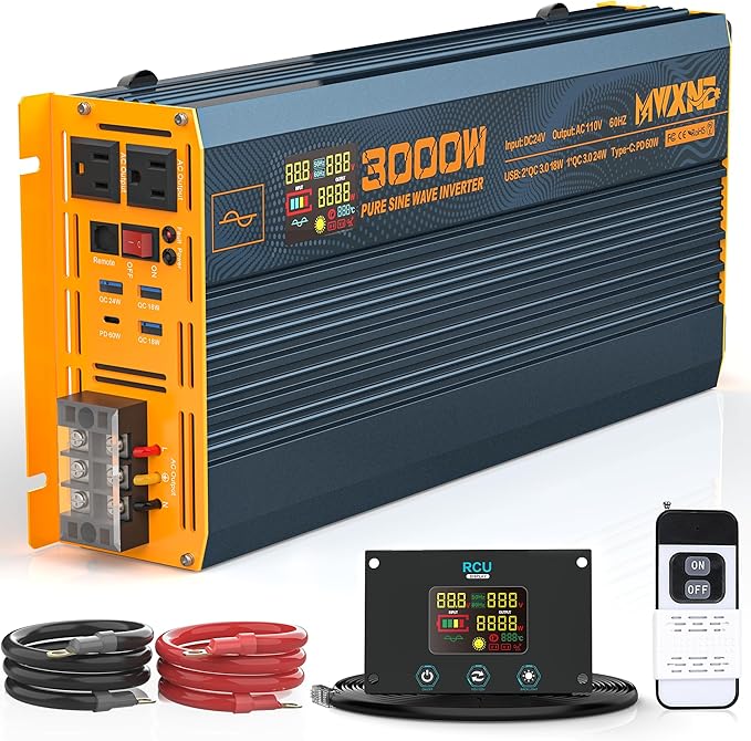 3000W Pure Sine Wave Power Inverter DC 24V to 110V 120V AC by MWXNE