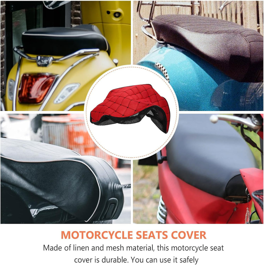 Motorcycle Seat Cushion Cover Red Fabric Breathable Anti-Slip Protector for Scooter and Electric Bike Large Size All-Season Use