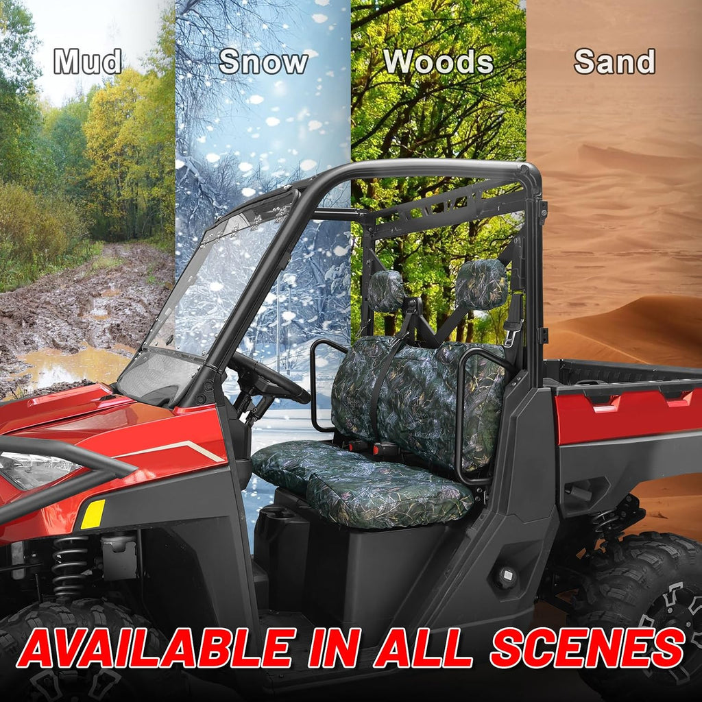 StarknightMT Full Back Seat Covers with Headrest Covers Compatible with Polaris Ranger 1000 / XP 1000 (2018-2027) – Heavy-Duty UTV Bench Seat Protectors, Camouflage