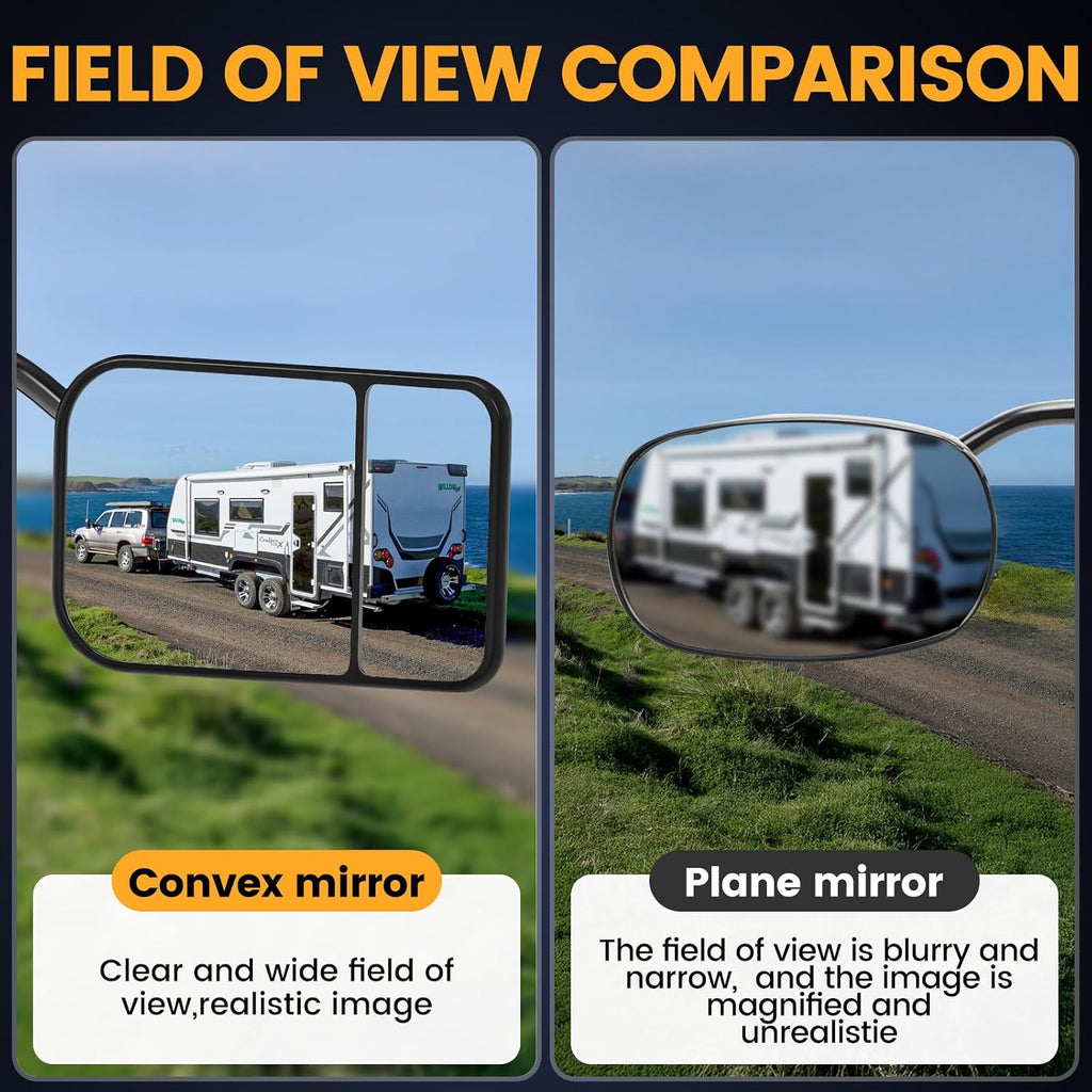 Universal Towing Mirrors Extenders for Towing, Clip-on Towing Mirror Adjustable Convex Rearview Mirrors for Vehicle Car Truck Trailer RV SUV, Side Mirror Extensions for Towing, 2 Pack