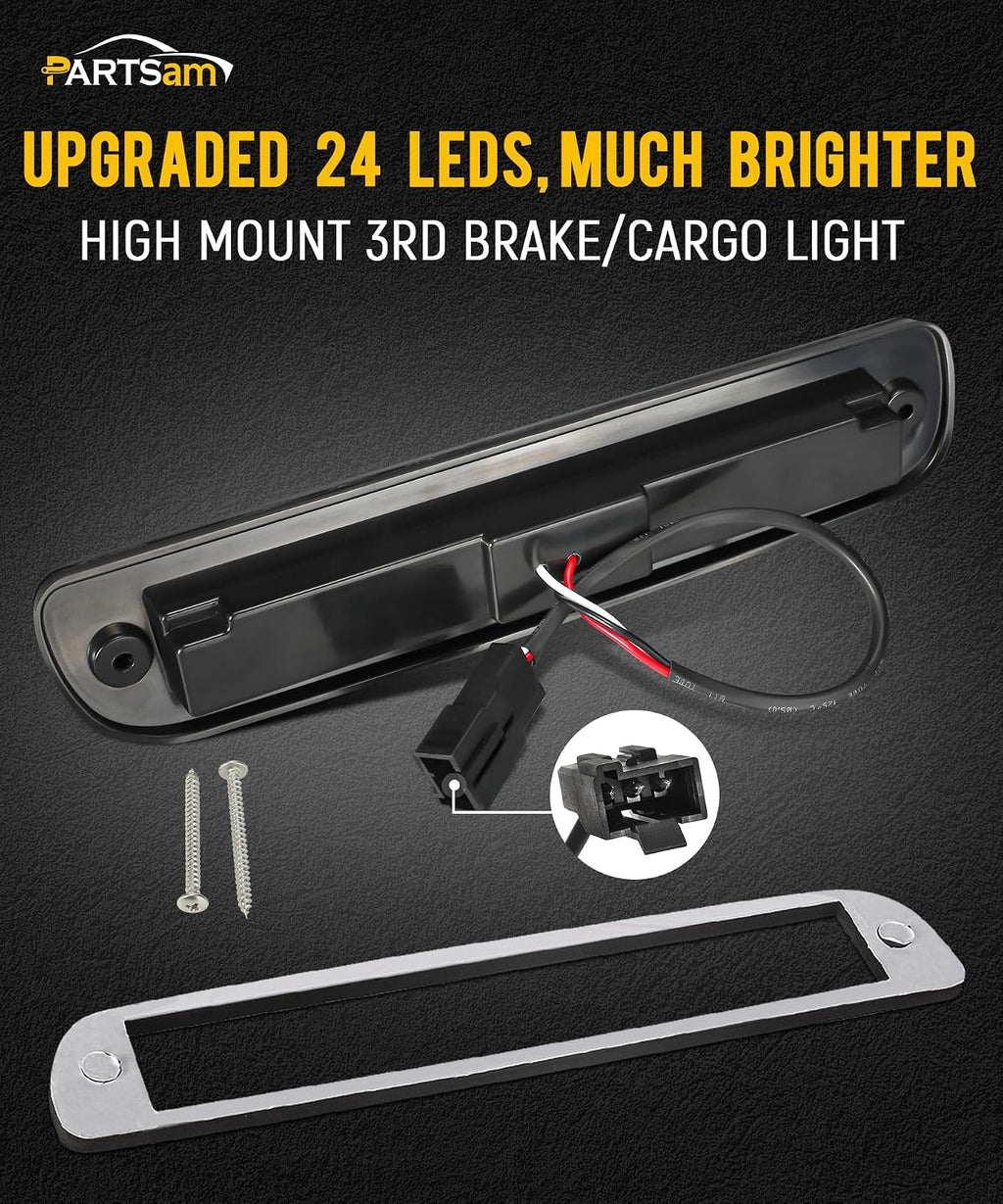 Partsam Red/White 12 LED Smoke Lens Chrome Housing Tail High Mount 3rd Third Brake Light Cargo Lamp Waterproof Replacement for Ford F-250 F-350 F-450 F-550 Super Duty 1999-2016 /Ford Ranger 1993-2011