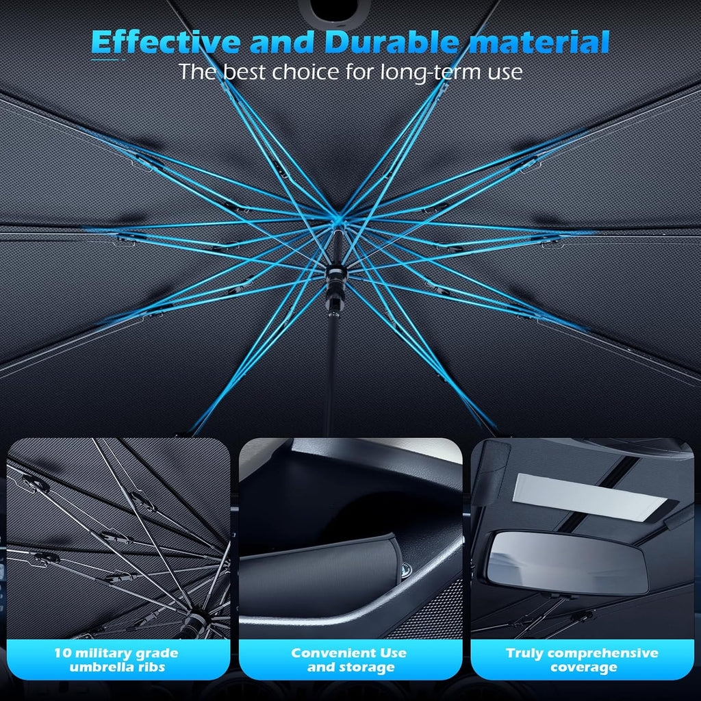 [2026 Upgrade] FLORICH Windshield Sunshade Umbrella Foldable Car Windshield Sun Shade Cover, [Nano-Ice-Crystal Coatings] Protect Interior from from UV Keep Car Cooler Medium(57" L x 32" W)