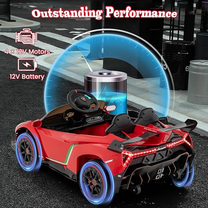 Costzon Ride on Car, Lamborghini Licensed 12V Battery Powered 4WD Sports Car - Image 5