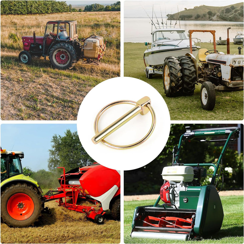 Yuntop 4 PCS Heavy Duty Stainless Steel Gold Lynch Pins with Ring for Trucks, Tractors, Trolleys, Lawn Mowers, & Trailers (1/4 Inch / 6 mm x 1-3/4 Inch / 45 mm)