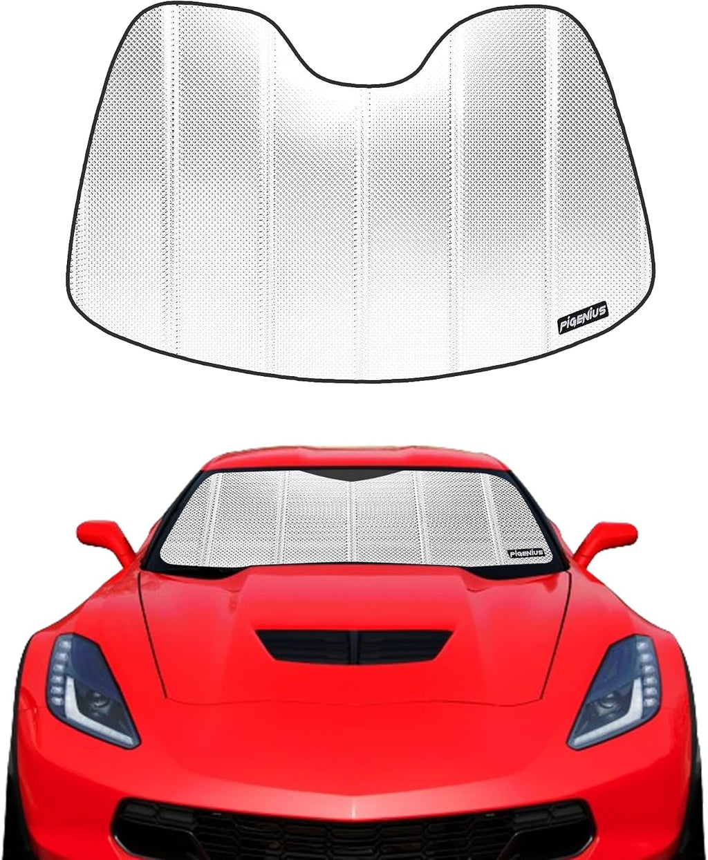 Pigenius Windshield Sun Shade for Chevrolet Corvette C7 2014-2019. Reflective Aluminum Film Front Window Sunshade - BLAZBLOCK