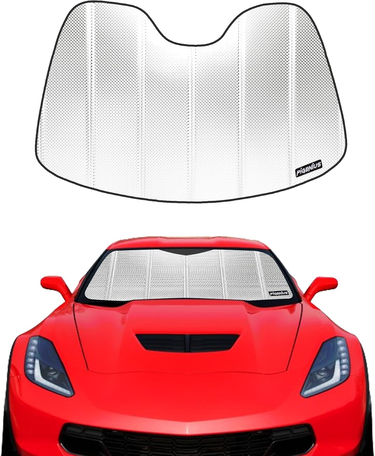 Pigenius Windshield Sun Shade for Chevrolet Corvette C7 2014-2019. Reflective Aluminum Film Front Window Sunshade - BLAZBLOCK
