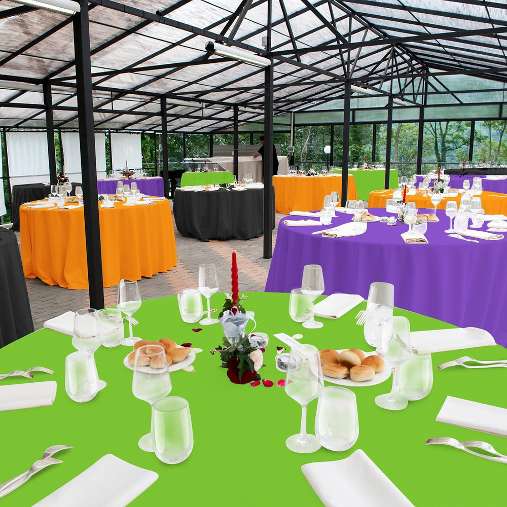 MASHAN 24Pcs 84inch Round Halloween Tablecloth Orange Black Purple Green