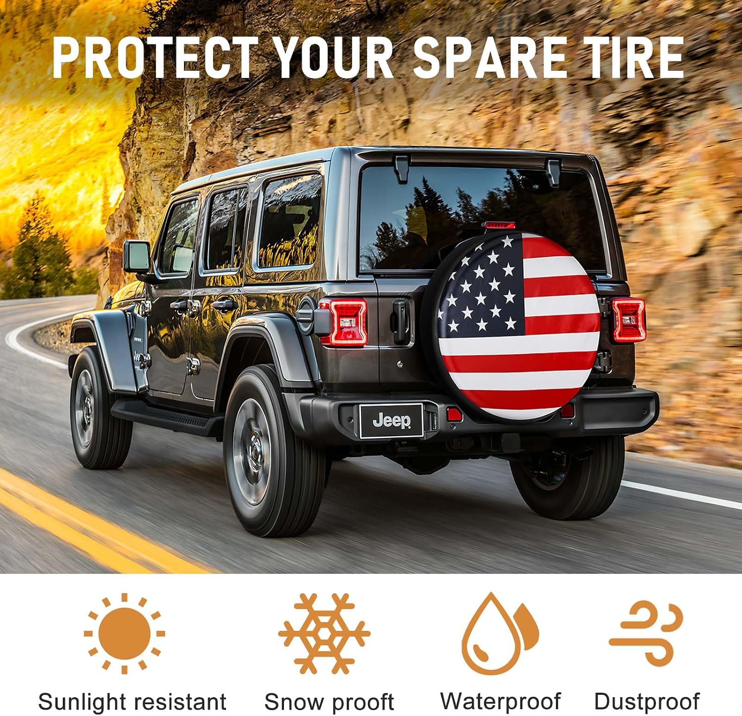 Spare Tire Cover PVC Leather Spare Wheel Cover for RV Trailer with American USA Flag for Camper, RV Trailer, Jeep, Truck, SUV 16" (Fit for Diameter 29.92-31.1inch