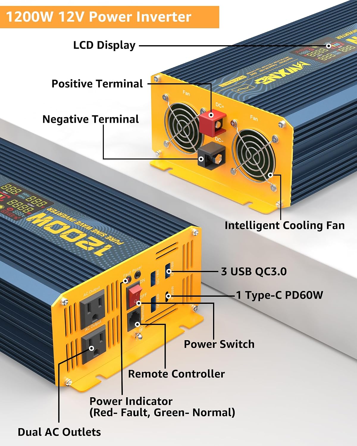 1200 watt pure sine wave power inverter dc shown in use
