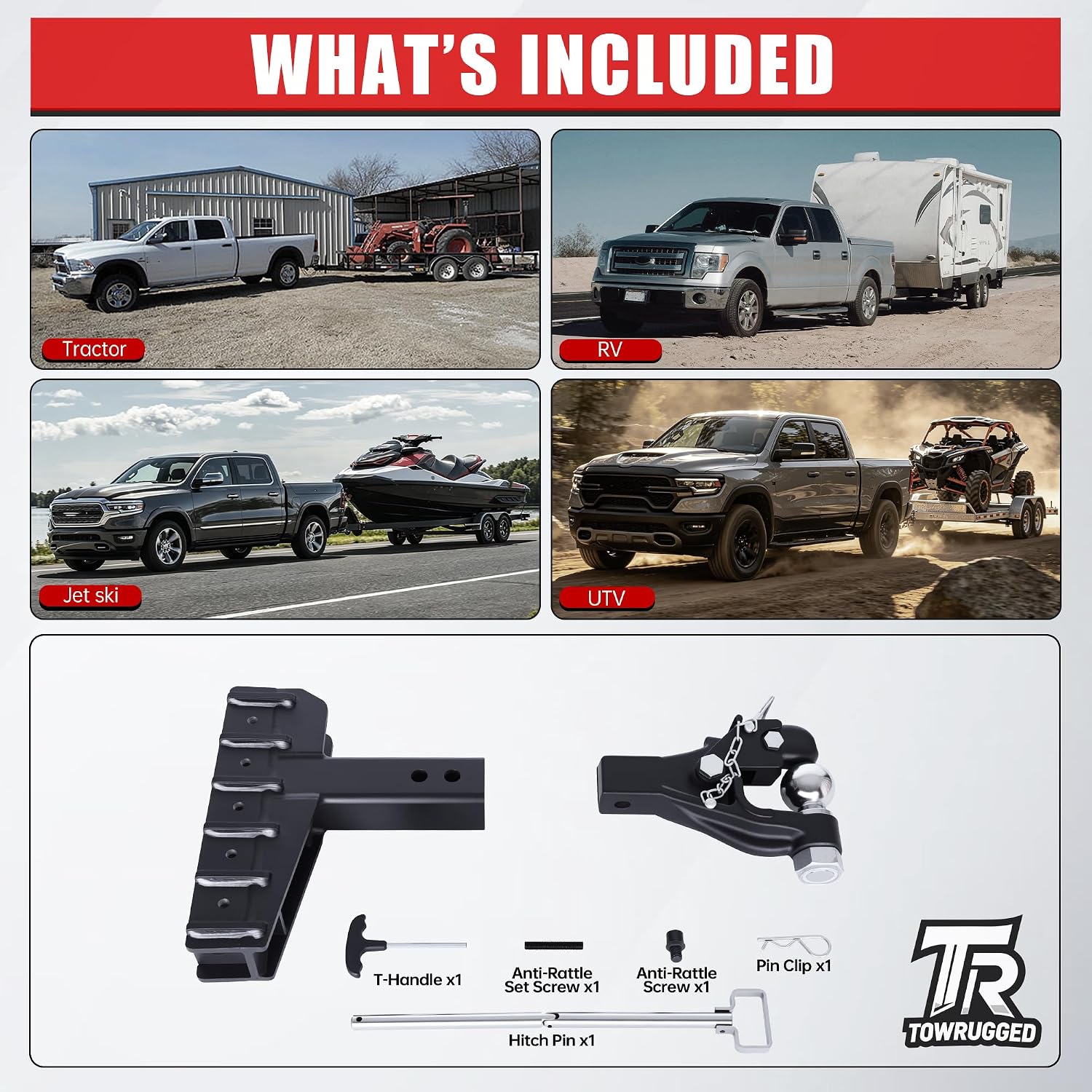 2-5/16"Ball Pintle Attachment Bundle with Adjustable Channel Mount Hitch, 6-7/16" Drop 6-5/8"Rise 20,000 LBS 2.5" Receiver