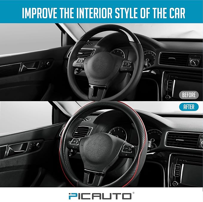 PIC AUTO Steering Wheel Cover, Sports Carbon Fiber and Super Breathable Leather - Image 5