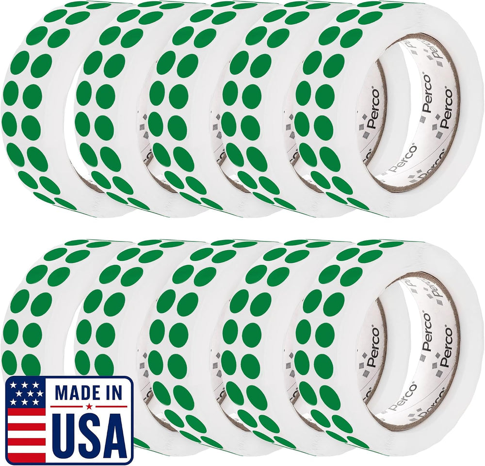 Perco Green Perforated Round Circle Dot Sticker 1/2-Inch Labels — 10 Rolls, 3...
