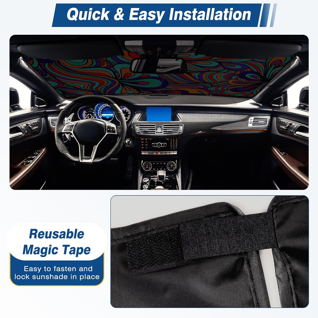 Windshield Sun Shade - Car Sun Shade Windshield, Reflector Sunshade Offers Ultimate Protection for Car Interior, Foldable Front Window Fit for Hatchback, Truck, SUV, MPV