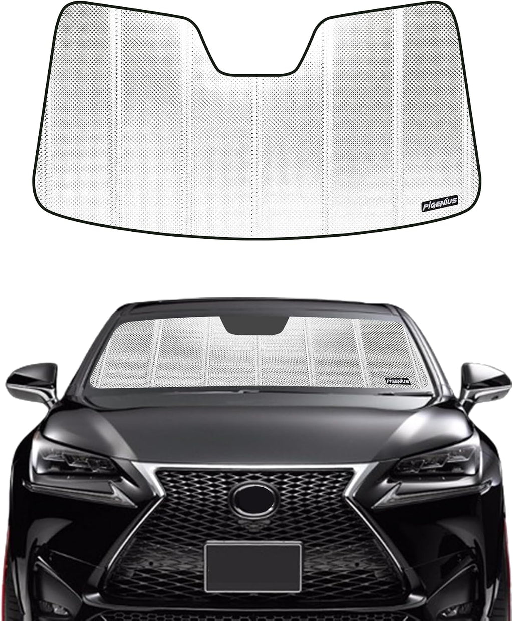 Pigenius Windshield Sun Shade for Lexus NX200t 2015-2017, NX300h 2015-2021, NX300 2018-2021 with Lane Departure Alert. Reflective Aluminum Film Front Window Sunshade - BLAZBLOCK
