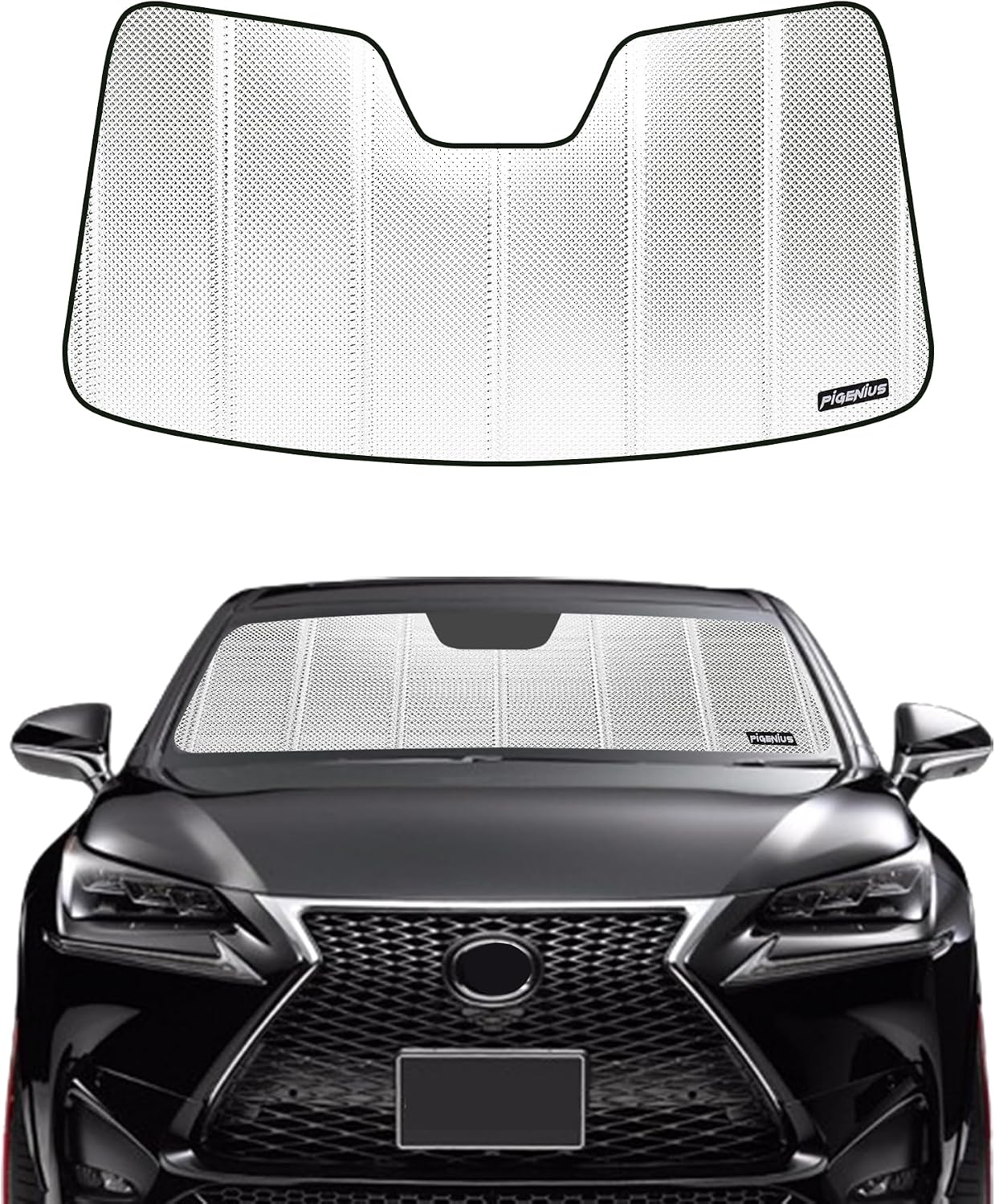 Pigenius Windshield Sun Shade for Lexus NX200t 2015-2017, NX300h 2015-2021, NX300 2018-2021 with Lane Departure Alert. Reflective Aluminum Film Front Window Sunshade - BLAZBLOCK