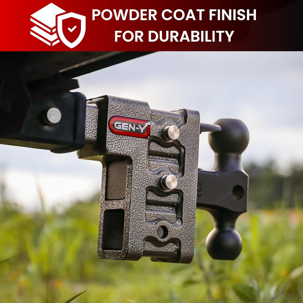 GEN-Y Hitch Tow Hitch for 2" Receiver - 5" Drop/Rise with 3 Adjustable Positions, 16,000 lbs Towing Capacity, 2,000 lbs Tongue Weight, Silver