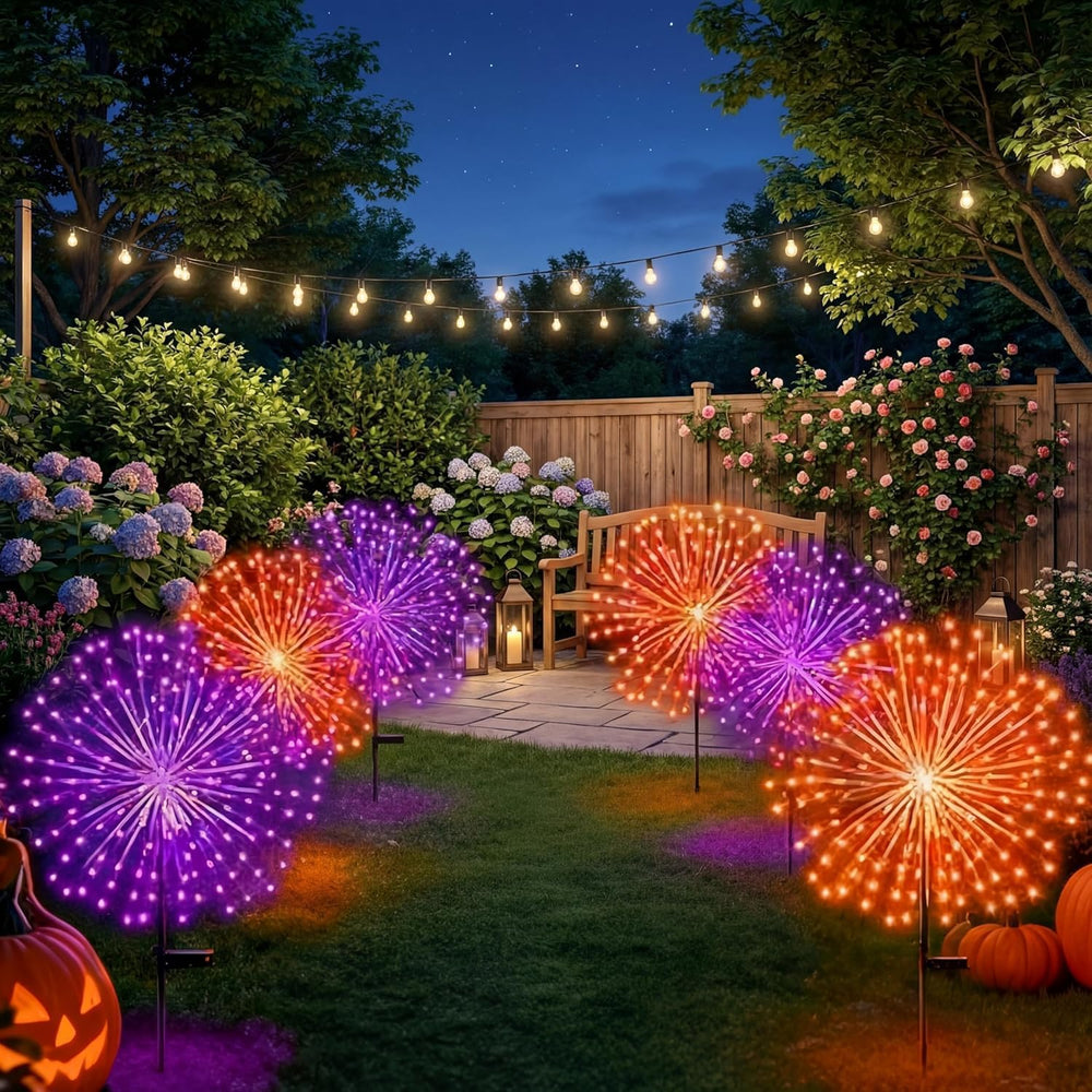 Tujoe 8 Pcs Halloween Solar Firework Stake Lights 180 LED 8 Modes