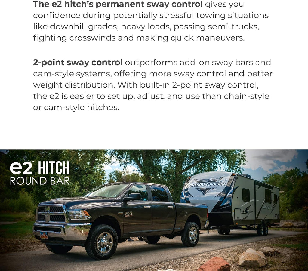 Fastway e2 2-Point Sway Control Round Bar Hitch, 94-00-0800, 8,000 Lbs Trailer Weight Rating, 800 Lbs Tongue Weight Rating, Weight Distribution Kit Includes Standard Hitch Shank, Ball NOT Included