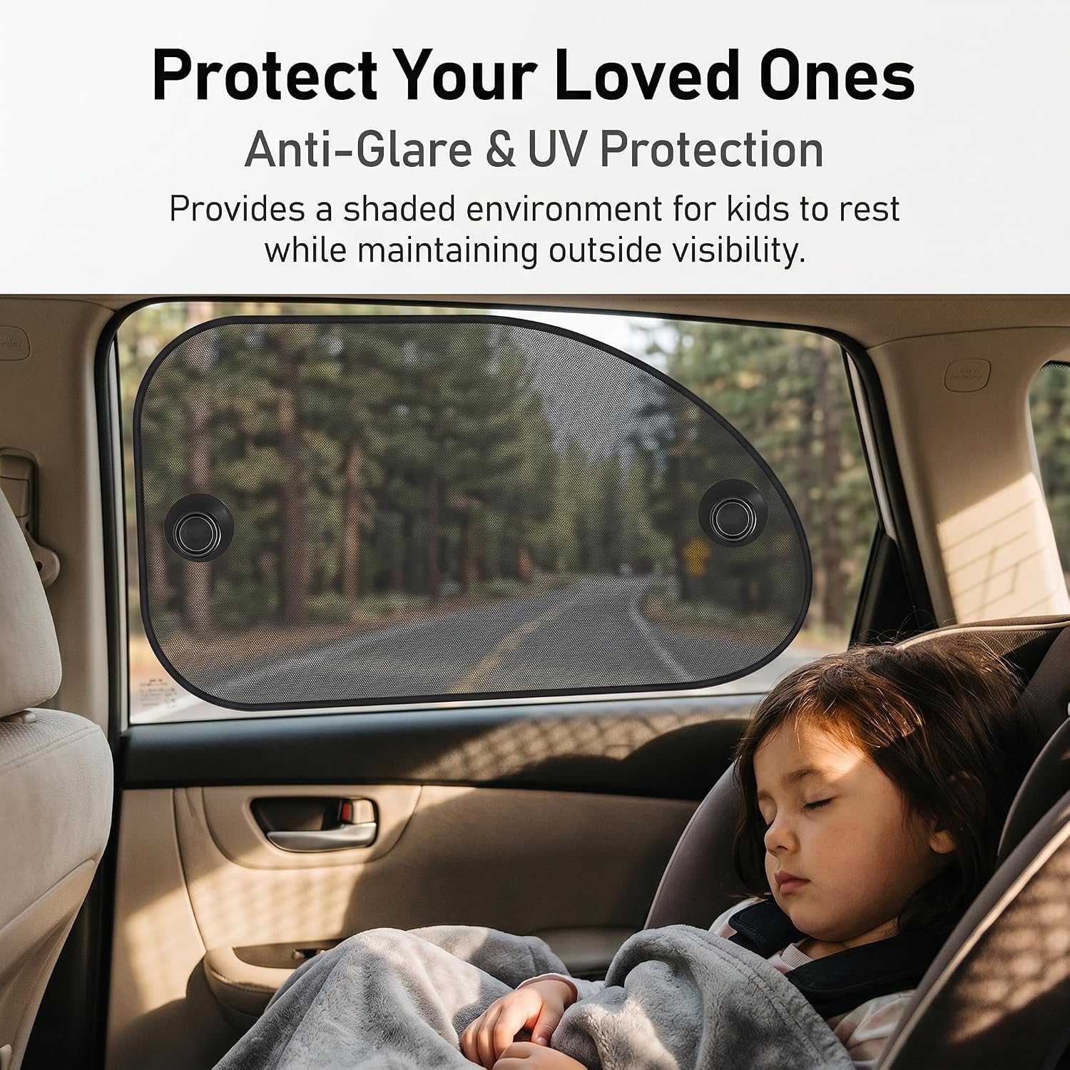 2PCS Car Window SunShades, Mesh Breathable Cling Side Sunshade, Anti-Glare Front Passenger Sun Protection, Reduces Fading and Damage Fits Most Cars (Black)