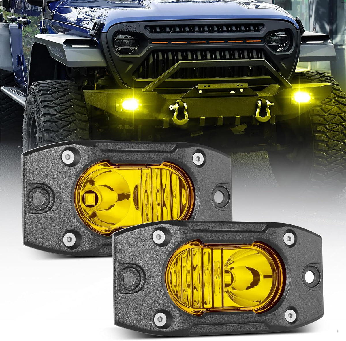 yellow led pods flush mount off road lights, main product view