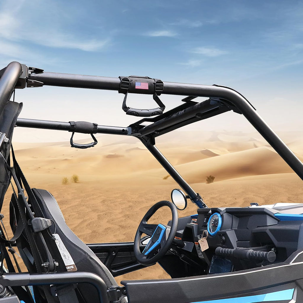 UTV ATV Roll Bar Grab Handles Grips Compatible with Polaris RZR Ranger Can Am Kawasaki Wildcat Pioneer Accessories 1.5” - 1.75” Roll Cage Hand Holds with US Flag, 2 Pack