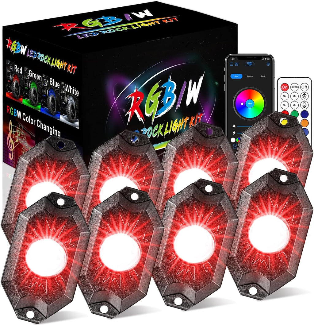 8 Pods Rock Lights w/Bluetooth & Wireless Remote Control LED Rock Light Kits Multicolor Underglow Wheel Well Lights for Truck Pickup Wrangler UTV ATV SUV Boat