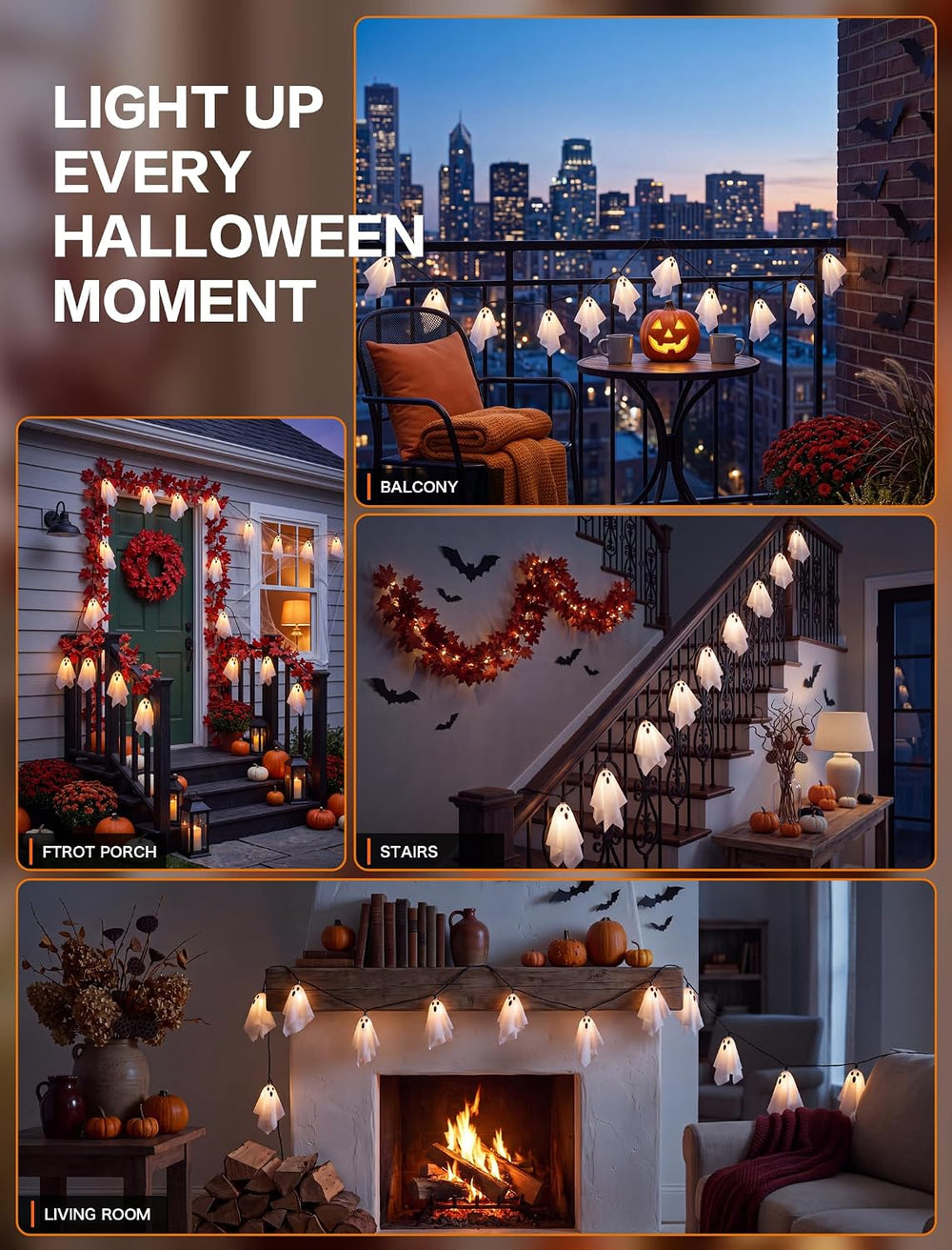 Halloween Ghost String Lights, 8.5FT 10 LED Plug-in Halloween Lights