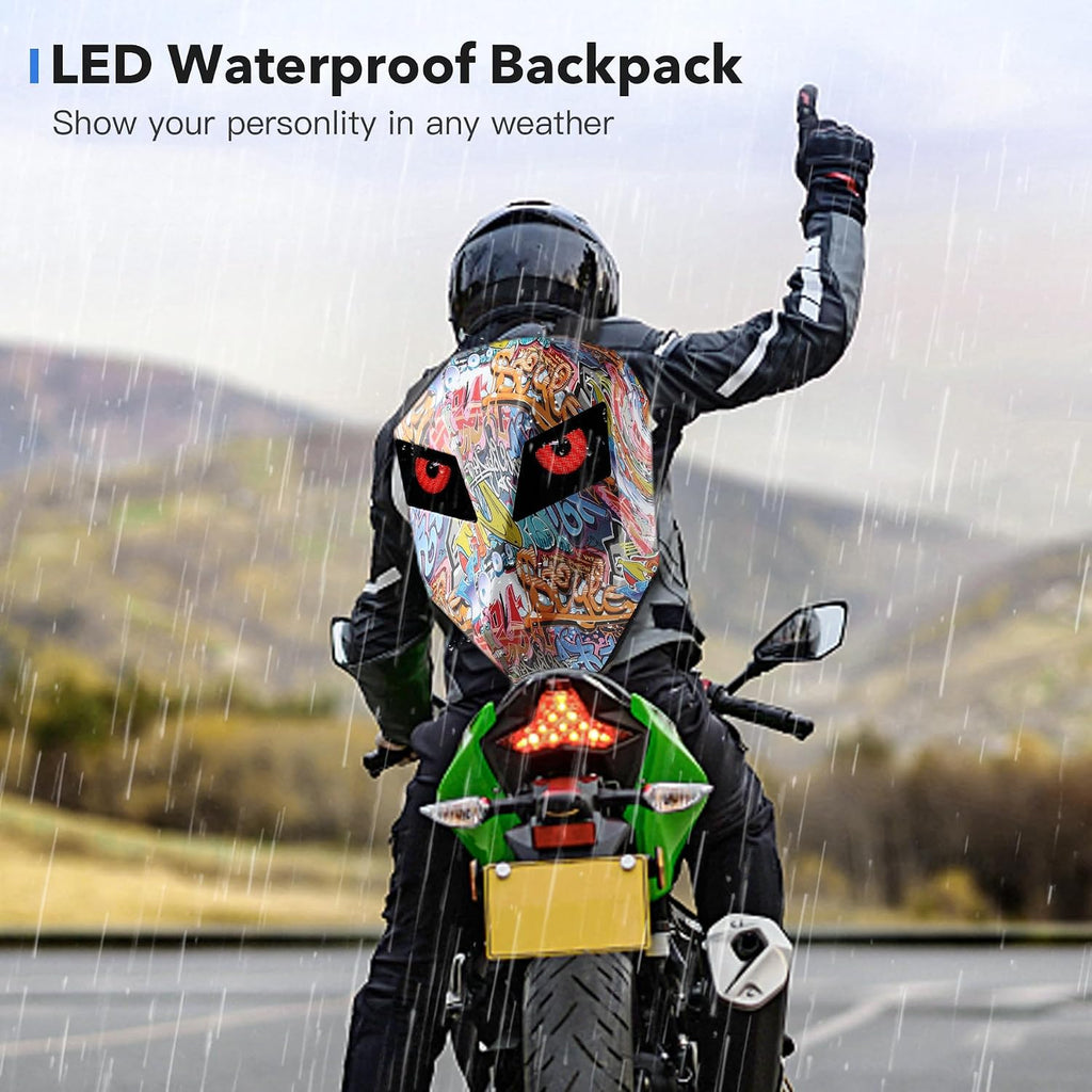 Motorcycle Backpacks for Men, LED Motorcycle Backpack With Full Color Screen, Large Capacity Laptop Backpack, Hard Shell Waterproof Helmet Bag (Graffiti)