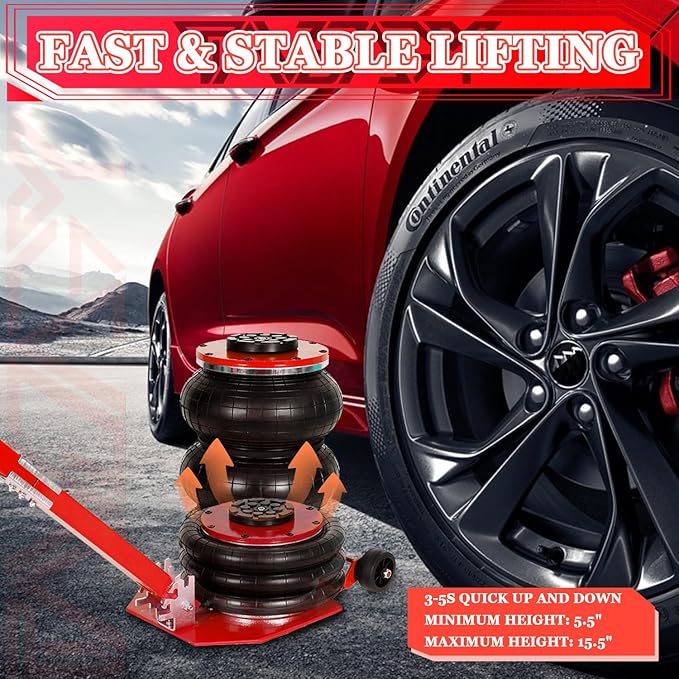 3T Triple Bag Air Jack 6600lbs Pneumatic Jack 3s Fast Lift Up 16in Airbag Jack - Image 3