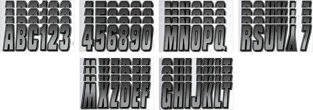 Hardline Products USA Series 300 Boat Registration Numbers & Letters Kit, 3-Inch, Silver/Black Carbon Fiber Style, USCG Compliant Marine Vinyl Decals for Hulls, Jet Skis & PWCs