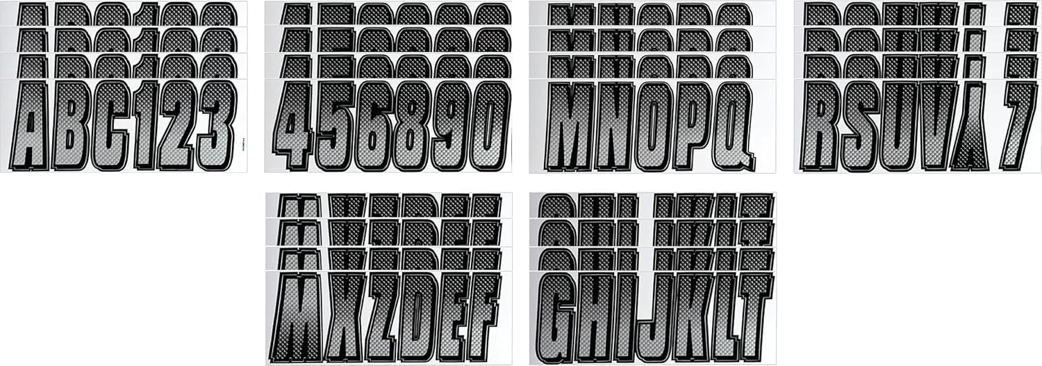 Hardline Products USA Series 300 Boat Registration Numbers & Letters Kit, 3-Inch, Silver/Black Carbon Fiber Style, USCG Compliant Marine Vinyl Decals for Hulls, Jet Skis & PWCs