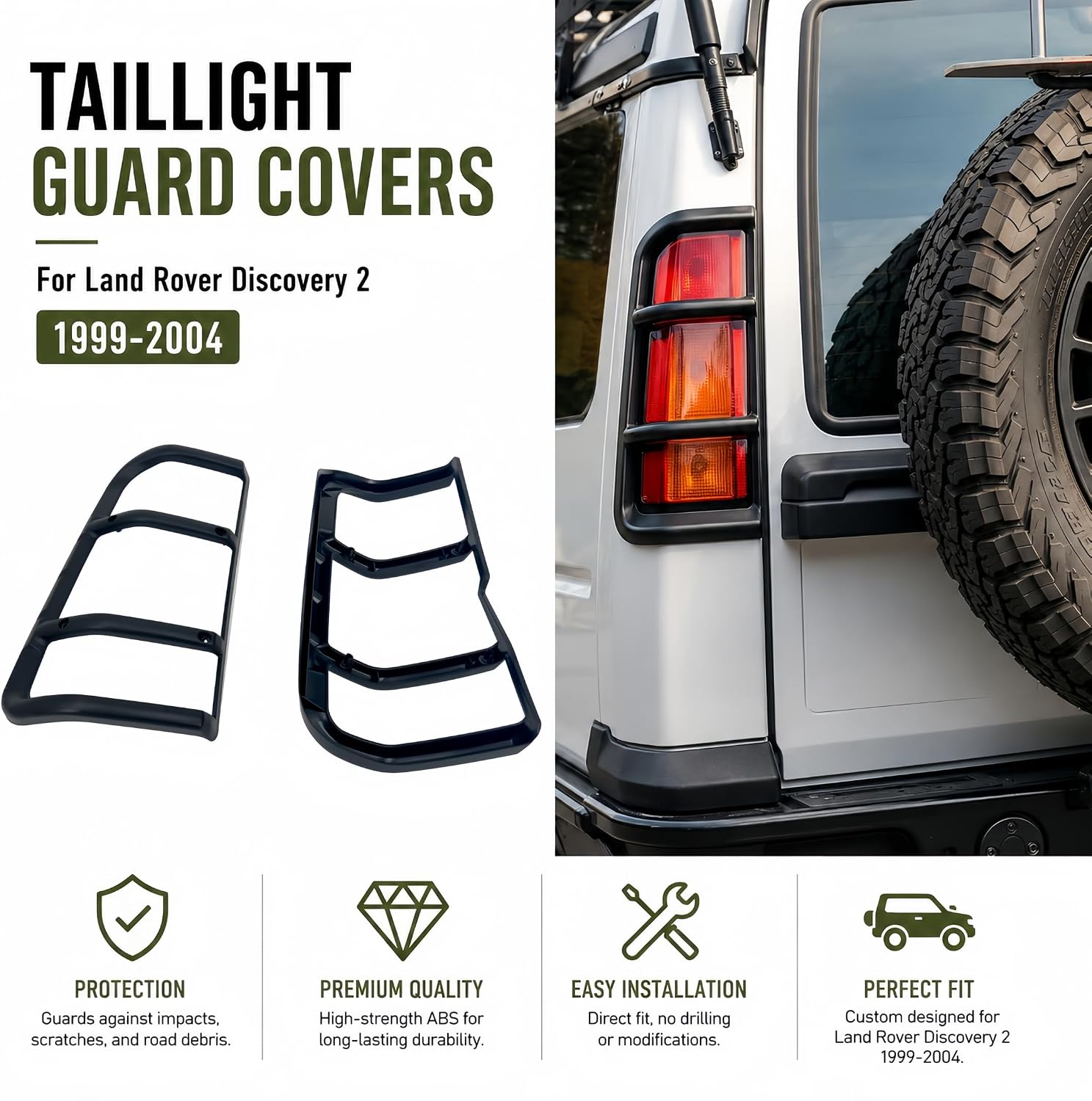 Taillight Tail Lamp Guard Cover Protector Grille for Land Rover Discovery 2 Ⅱ L318 1999 2000 2001 2002 2003 2004 Offroad Exterior Accessory，Replace STC53194