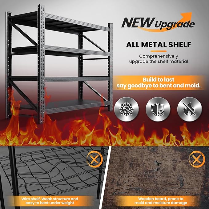 3000LBS Metal Storage Shelves, 48” W Heavy Duty Garage Shelving Units, 4 Tier - Image 6
