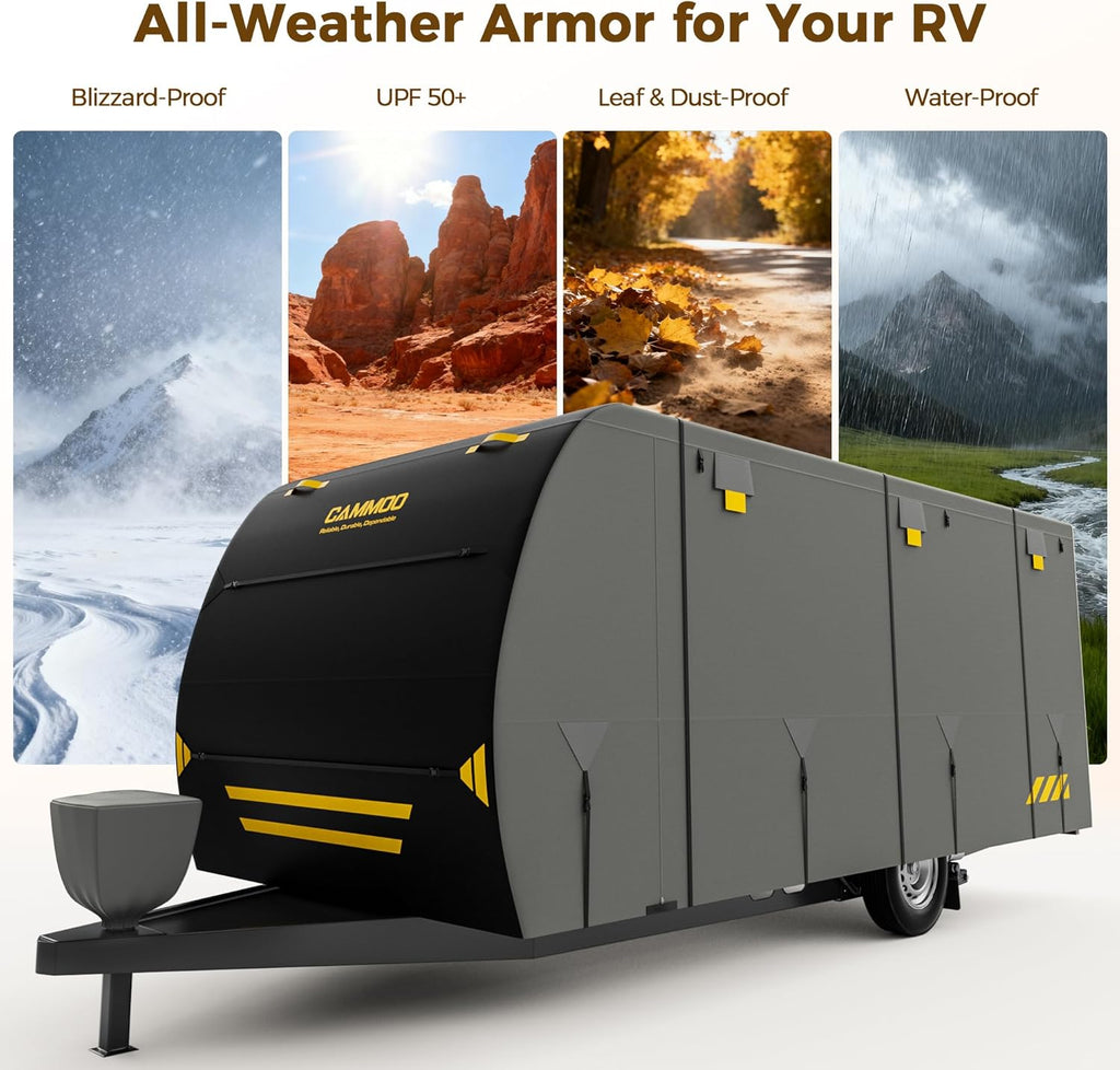 CAMMOO RV Cover for 27-30ft Travel Trailer | 9 Layer 180g Heavy Duty, Snowproof Waterproof Windproof, UV-Resistant All Weather Protection