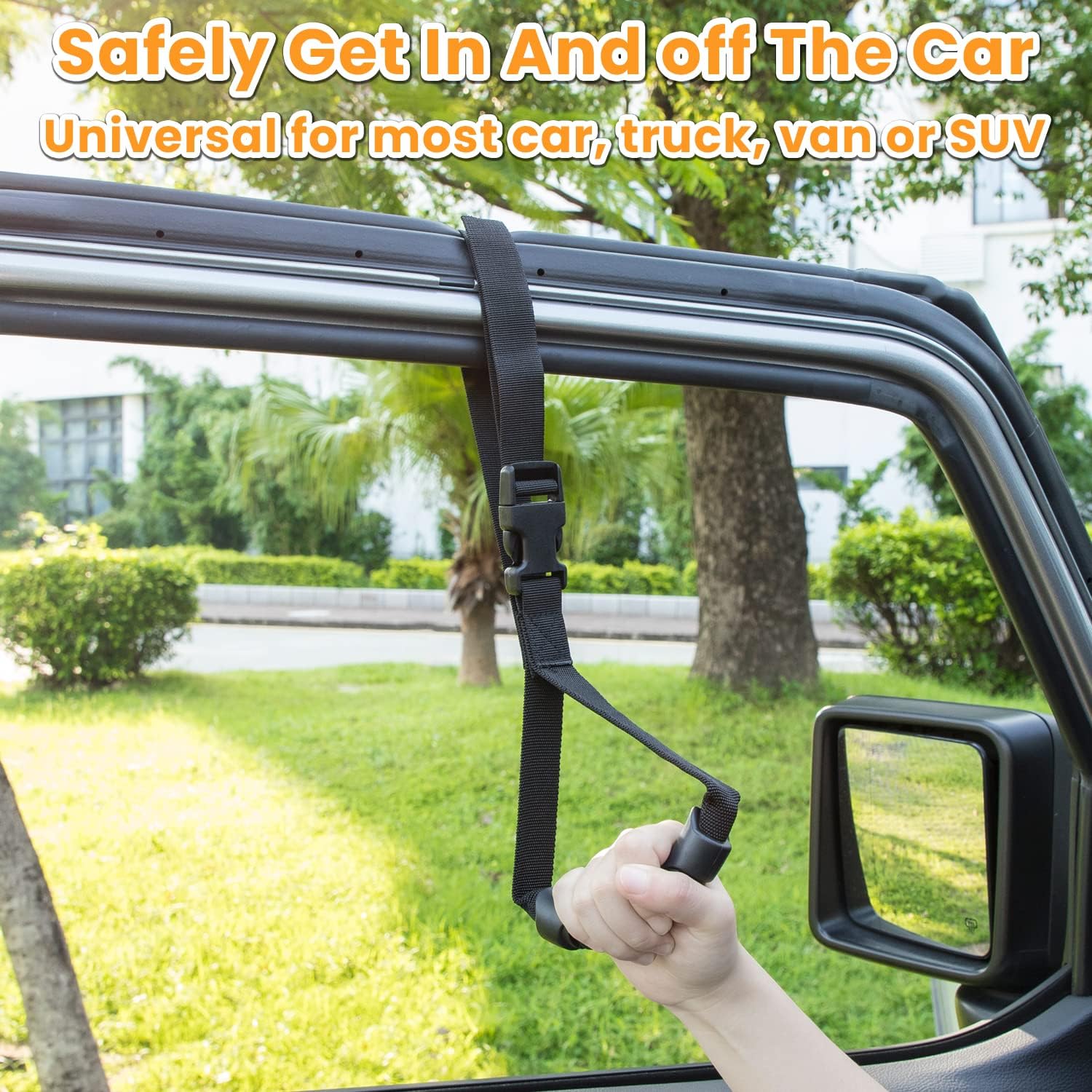 E-cowlboy Auto Cane Grab Bar - Portable Standing Aid Nylon Grip Mobility Assist Device (Black, 2 Pack)