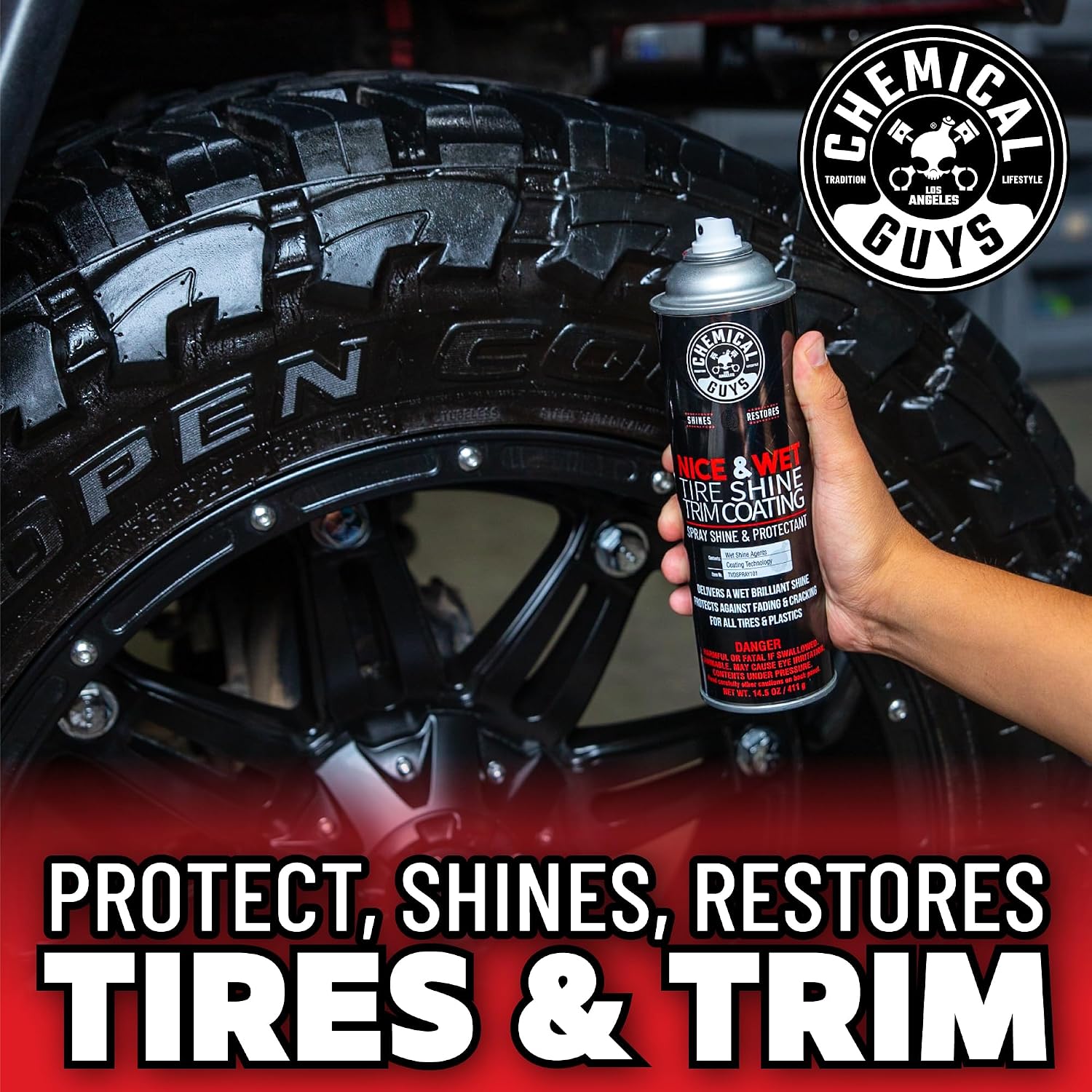 Chemical Guys TVDSPRAY101 Nice & Wet Tire Shine Trim Coating for Rubber, Plastic and Vinyl, Safe for Cars, Trucks, SUVs, Motorcycles, RVs & More, 14.5 fl oz