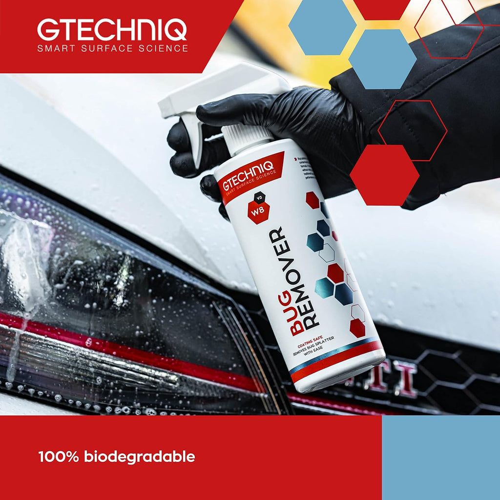 Gtechniq W8 Bug Remover for Cars, 17 fl oz | Non-Caustic Cleaner Removes Tough Bug Splatter and Stains, Safe on All Surfaces