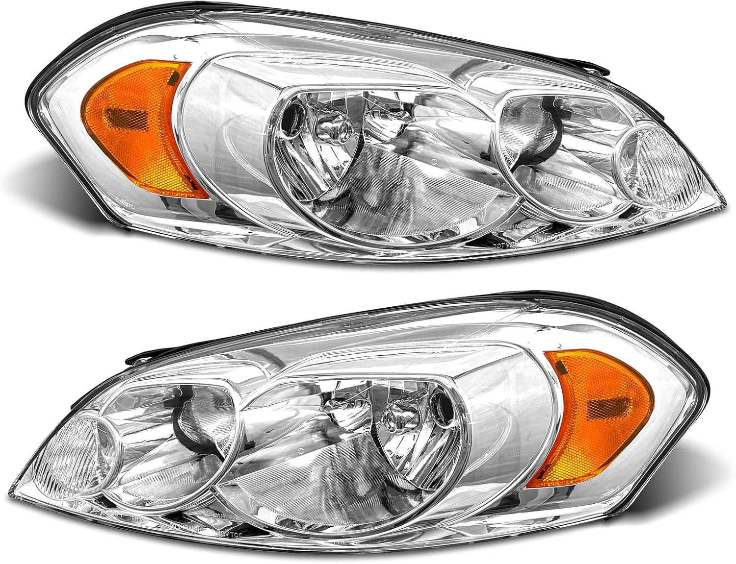 for 2006-2013 Chevy Impala 2006-2007 Chevy Monte Carlo Headlight Assembly Compatible with 2014-2016 Chevy Impala Limited Headlamp Chrome Housing Amber Reflector Replacement Pairs Bulbs Not Included
