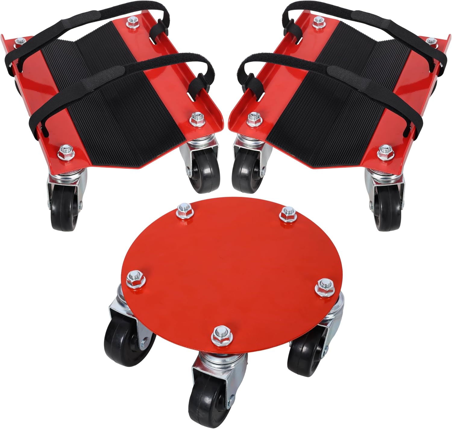 Snowmobile Dolly Heavy Duty V-Slide with 2.5" Swivel Casters & Rubber Pads, 1500lbs Capacity, Red