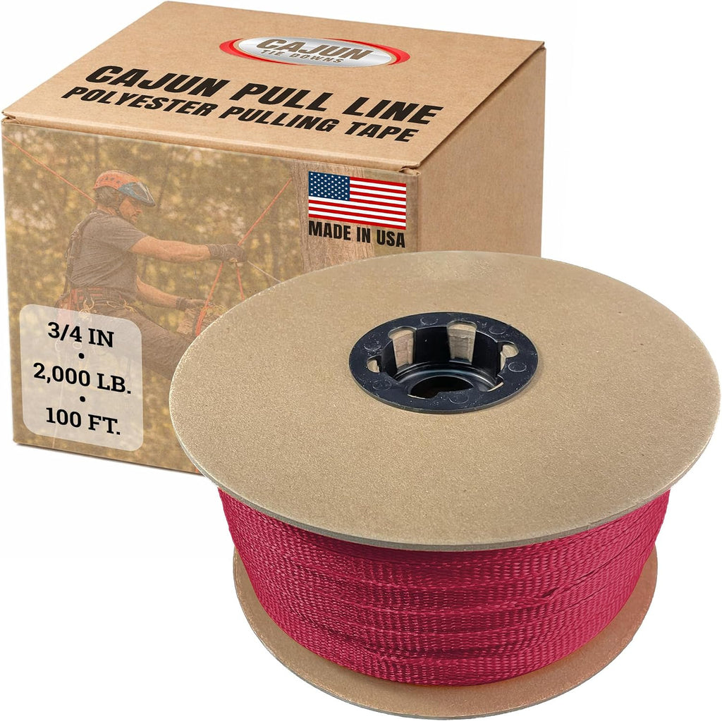 Cajun Tie Downs Pull Line — 3/4 Inch, 2,000 lb, Flat Polyester Pulling Tape, Conduit Wire Pulling, Made in USA, Heather Violet, 100 ft