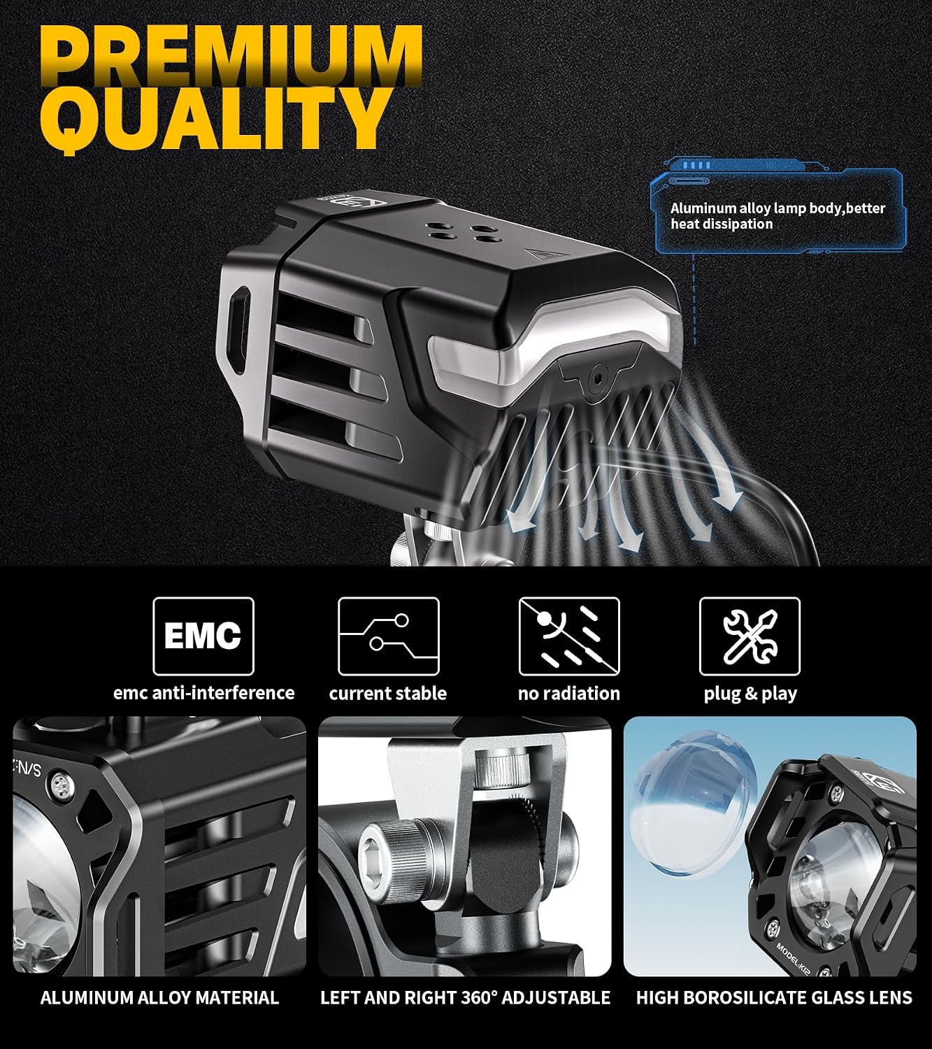 Kewig Motorcycle Auxiliary LED Fog Light 60W Amber Spotlight Lights | Motorcycle Driving Light Kit with Amber Breathing DRL, Dual Color LED Light Pod Off-road Work Light for Motorcycle Jeep Truck