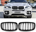 X5 E70 Black Front Kidney Grill Fit for 2007-2014 BMW X5 E70 X6 E71 | Gloss Black-Double Slats, 2pcs