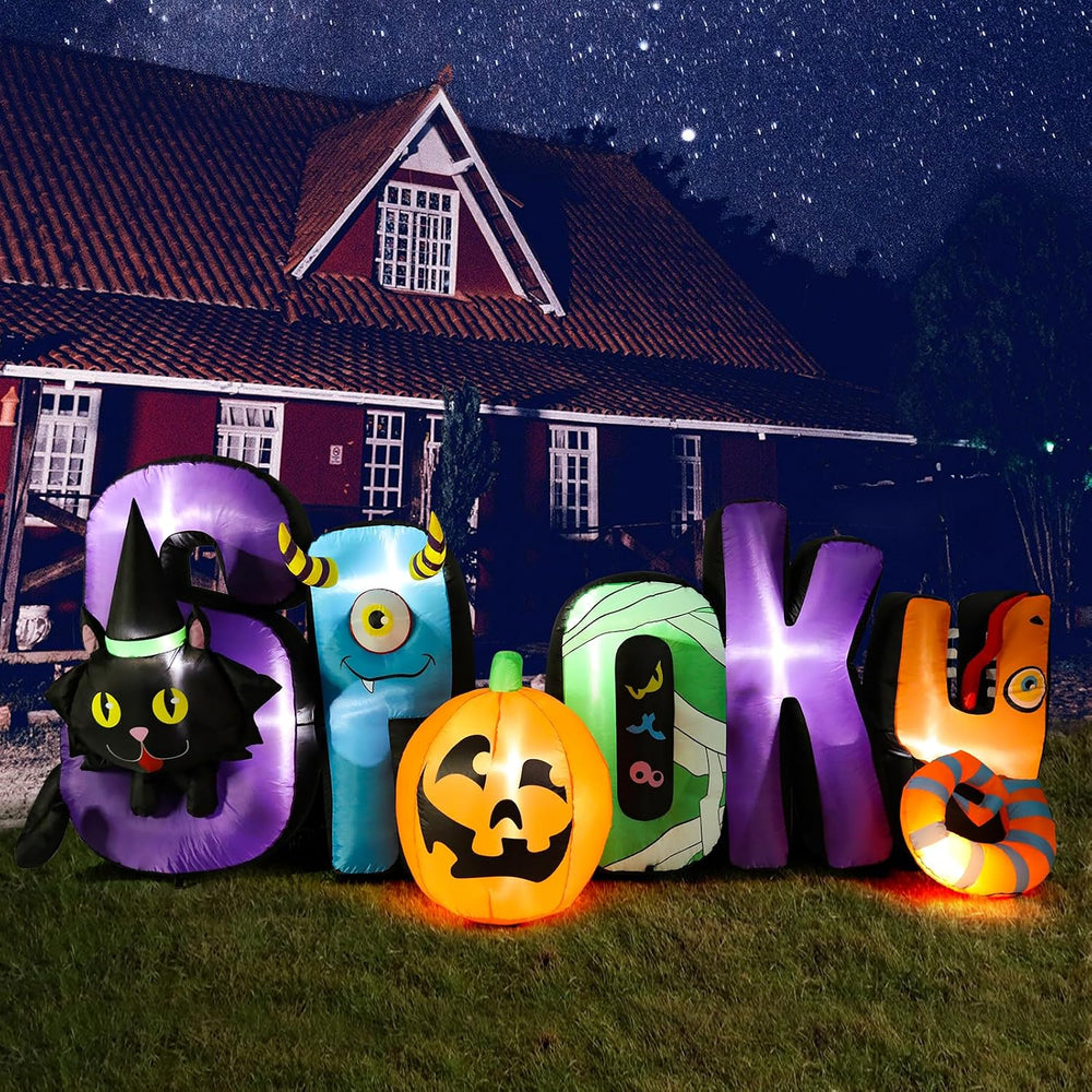 MUMTOP 8.85 Ft Inflatable Outdoor Halloween Decor with Spooky and Black Cat